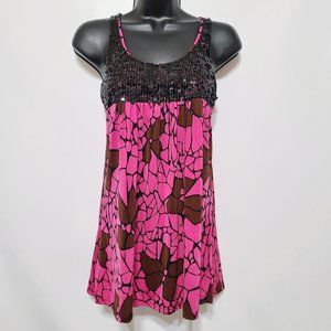 J Me Sequin-Embellished Floral Pleated Tank Top [L]